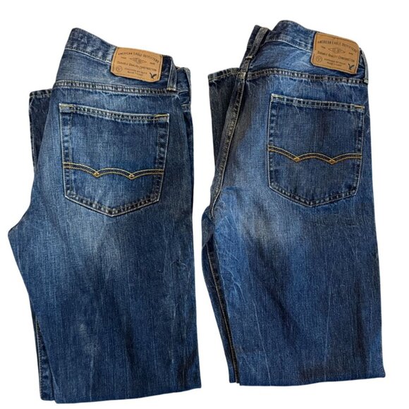 American Eagle Outfitters Slim Straight Jeans Lot of 2 Medium Wash Mens 32 x 34 - Picture 1 of 8